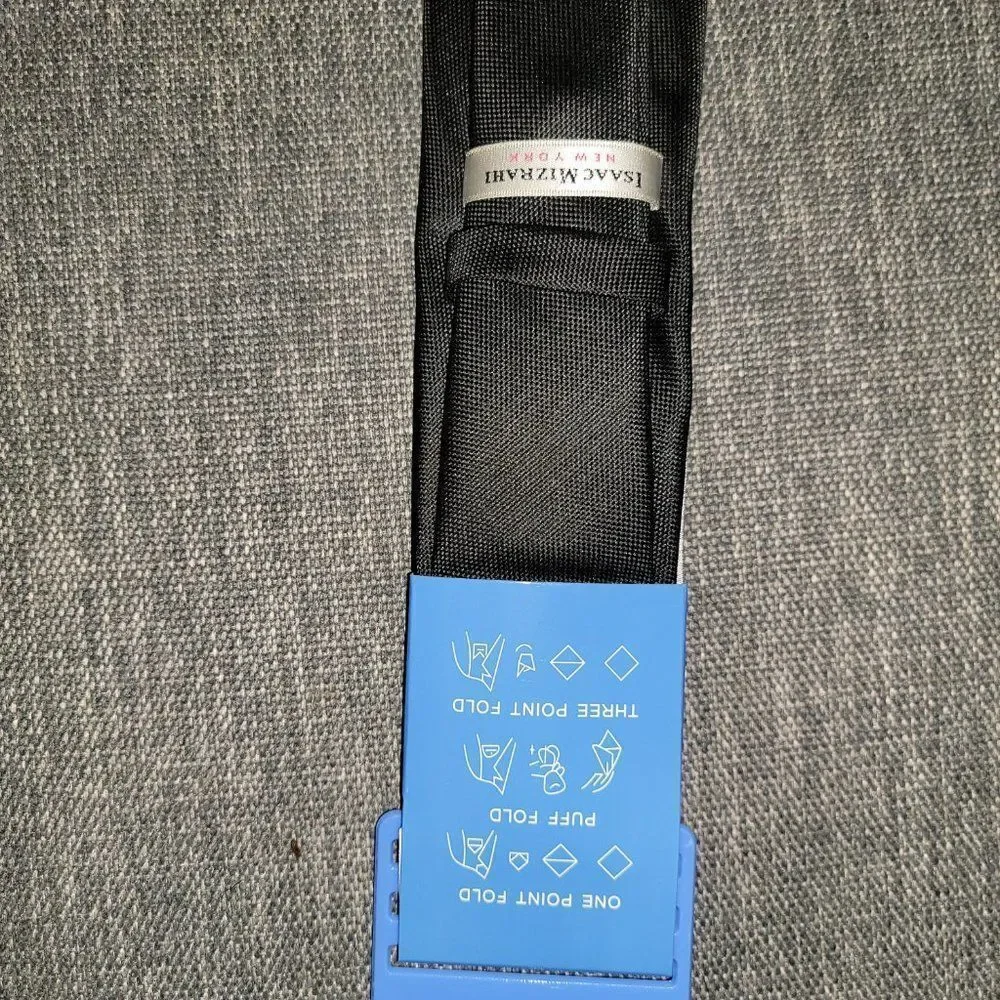 Isaac Mizrahi New York Men's Black Tie & Pocket Square Size OS